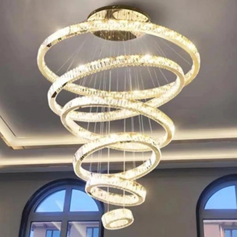 Chandelier Light, European Style Modern Crystal LED Chandelier Hanging Living Room Lighting Staircase Hall Lamps for(7 laps D140cm)