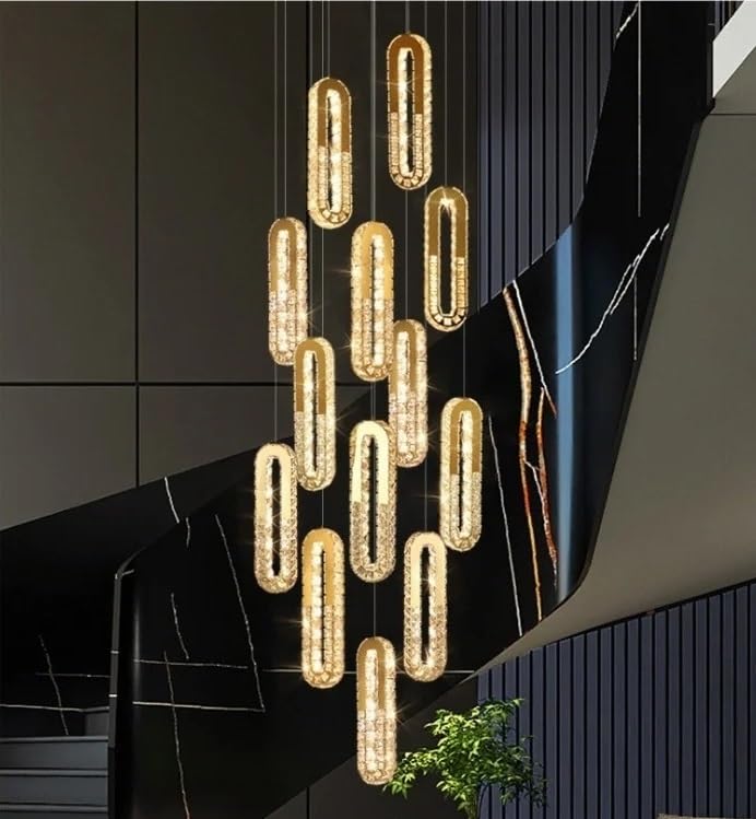 Chandelier, Light Luxury Crystal Duplex Living Room Staircase Pendant Lamp Villa Modern LOFT Dining Line Hanging(White Light,D120CM-25heads)
