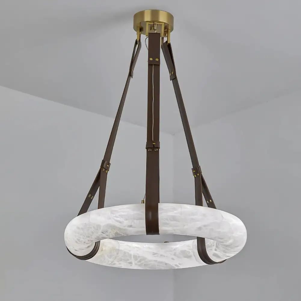 Luxury Natural Marble Leather Chandelier High-end Villa Lobby Pendant Lamp Living Dining Room Bedroom Hotel Home Decor(3 Color,B-D50cm)