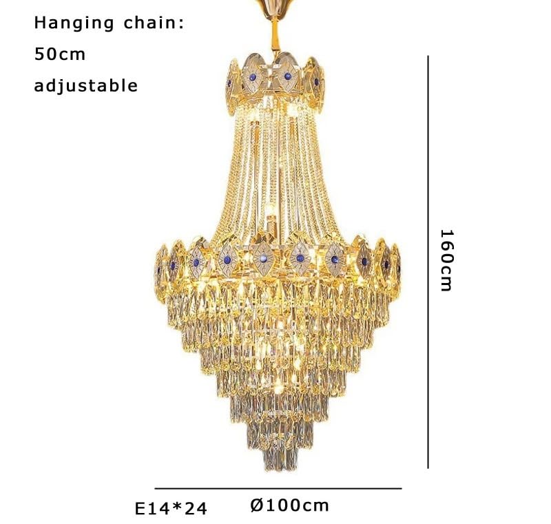 Modern Chandelier, Nordic Crystal Luxury Stair Lights Dimmable LED Gold Round Chandelier Modern Suspension Lustre Hanging Lamp Home Decor(100x160 cm,Dimmable+D35x155)