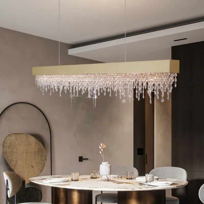 Chandelier Light, French with Sense of Luxury Creative Art Crystal Chandelier Stainless Steel Modern Design Living Room Kitchen Lighting Fixture(Black,DIMMING_L200CM)