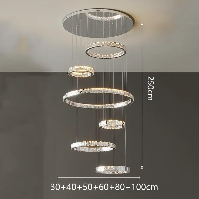 Ceiling Pendant Light, Modern Art Luxury Crystal Creative Chandelier for Staircase Track Food Table Bedroom Pendant Lamp Hanging Light Fixture(Dimming,6 Rings)