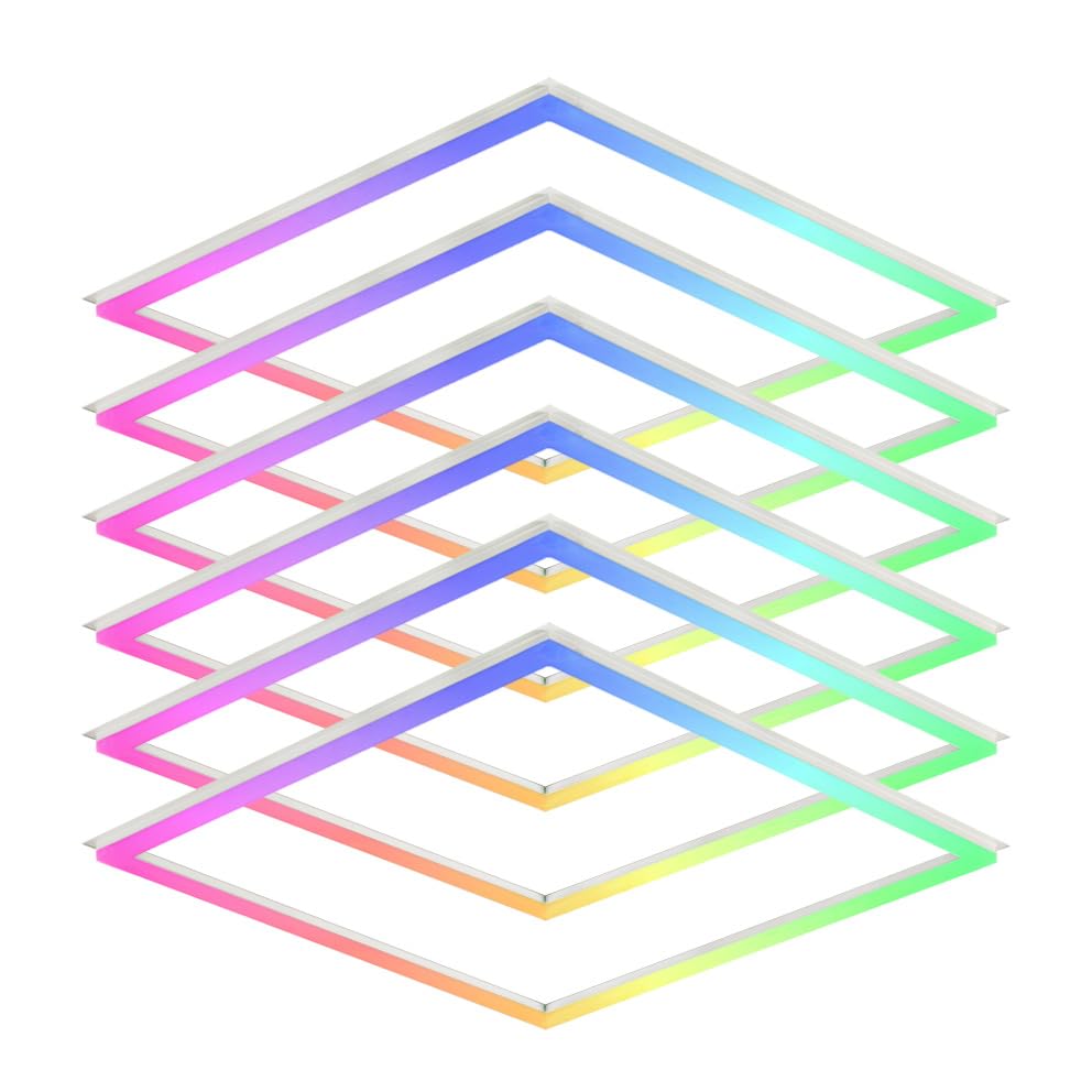 2x2 FT RGB Multicolor Edge-Lit Frame LED Panel Lights Remote & App Controlled 40W 4400lm Color Changing LED Panel Light Smart 2.4G+Bluetooth Drop Ceiling Light with (6 Pack)