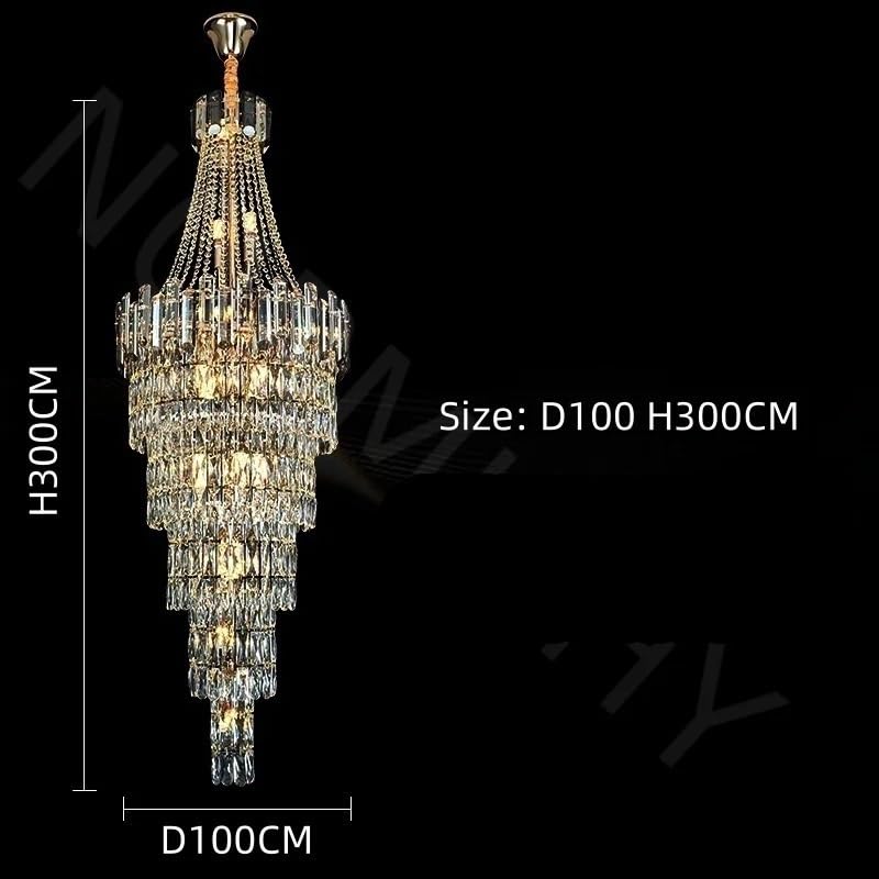 Chandelier Light, Crystal Chandelier Long Staircase Light Large Living Room Hotel Lobby Decoration Adjustable Height LED Luxury(D100 H300CM,Neutral Light)