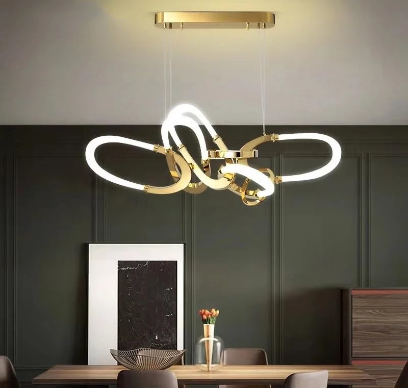 Pendant Lights, Irregular Chandelier Restaurant Circular Decorative Art Stainless Steel Electroplated Home Decoration(Dimming,Gold 180cm)