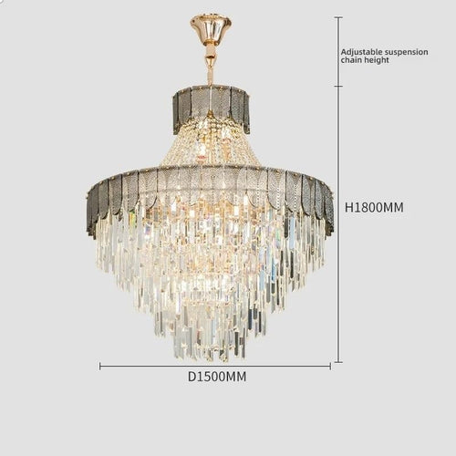 Chandelier Light, Duplex Building Light Luxury Crystal Chandelier Luxurious Atmosphere High-End Modern Living Room Main Villa Fixtures(Neutral Light,Smoke Grey 150CM)