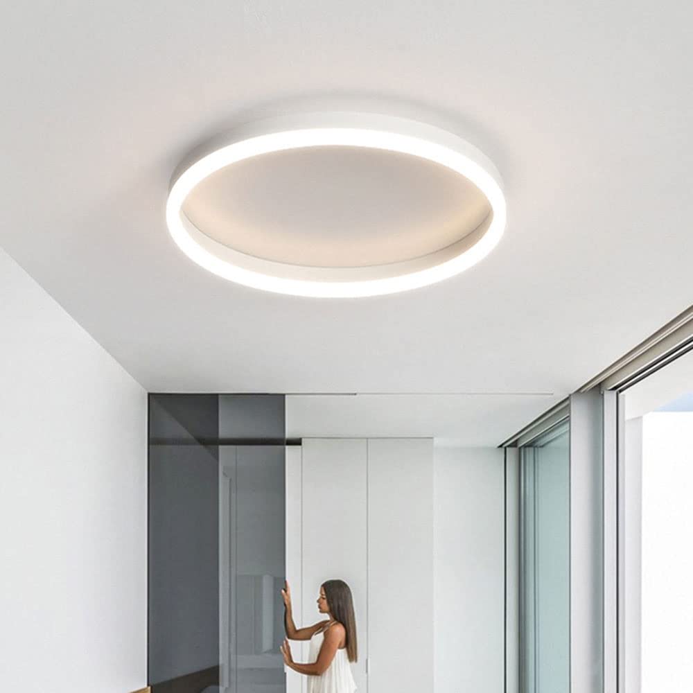 15.7" Dimmable LED Flush Mount Ceiling Light with Remote, Black Metal & Acrylic for Bedroom Living Room(White,15.7in)