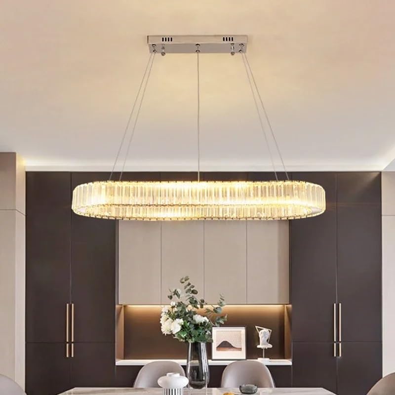 Nordic Modern Luxury K9 Crystal Chandelier Villa Gold Ceiling LED Steel Plate Living Room Minimalist Lighting Fixture(D 80m,Warm Light)