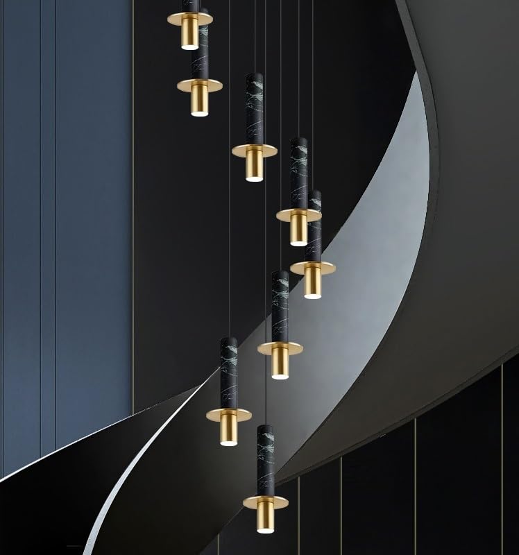 Modern Marble Chandelier Duplex Villa Stair Long Hanging Lamp Luxury Design Living Room Suspension Pendant Lights(21 Heads,Warm White)