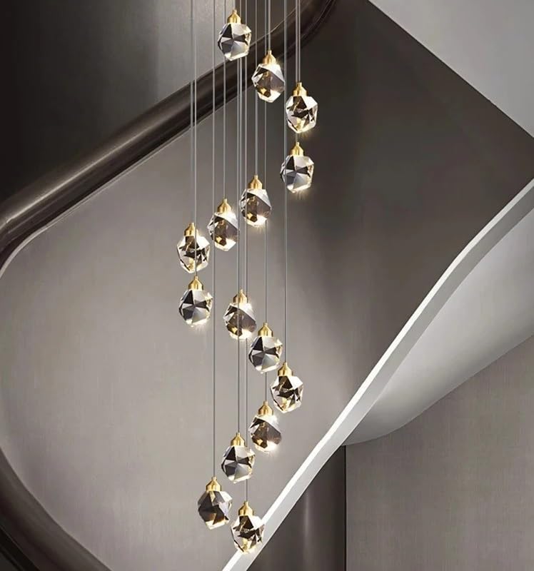 Nordic Crystal Chandelier Living Room Villa Ceiling Chandeliers Duplex Loft Hanging Lamps Stairscase Suspended Pendant(24 Heads,Warm Light)