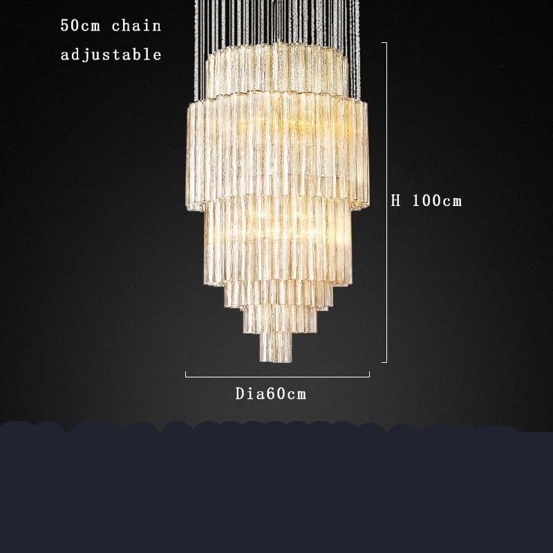 Ceiling Pendant Light, Villa Duplex Loft Large Glass Tube Chandeliers Decoration Foyer Two-Story Room Big Hanging Lamp Luxury Lamps(Dimmable,60x100cm)