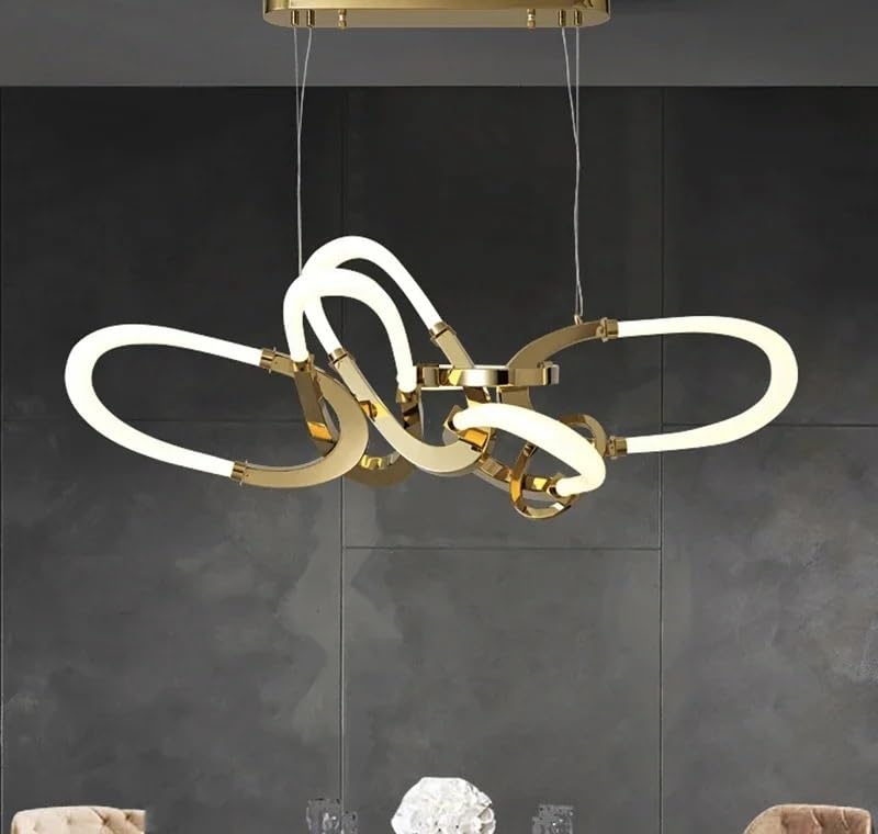 Pendant Lights, Irregular Chandelier Restaurant Circular Decorative Art Stainless Steel Electroplated Home Decoration(Dimming,Gold 180cm)
