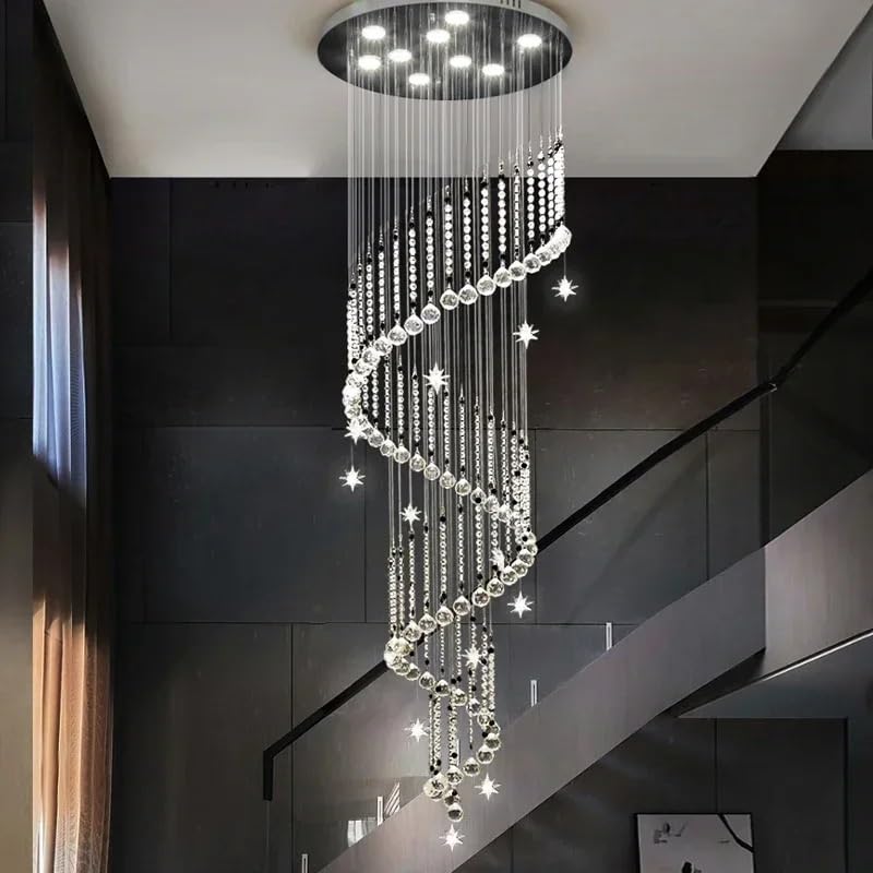 Ceiling Pendant Light, Crystal Ball Pendant Light Spiral Staircase Ceiling Chandeliers Modern Home LED Lighting Fixture Luxury Hanging Lamp(White Light,Dia80xH250cm)