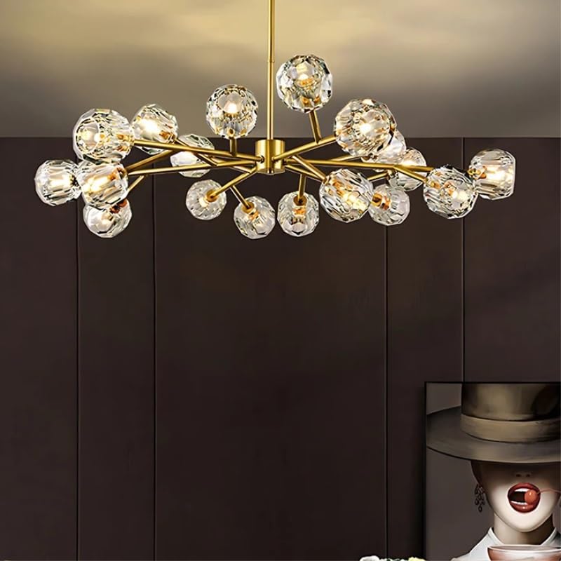 Nordic Crystal Full Copper Chandelier Elegant Lighting Fixture Ideal for Restaurant Living Room Bedroom Home,Hanging Light(Tri Color,18-Head_11CM)