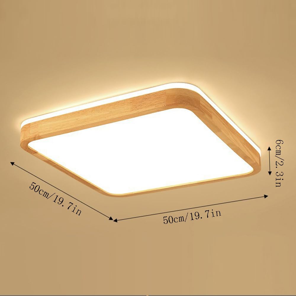 Wooden LED Ceiling Lamp, Restaurant Decoration Flat Ceiling Lighting, Smart Living Room Bedroom Ceiling Lamps, 3000-6000K Dimmable Close to Ceiling Light Fixtures, for Living Room, Hallway