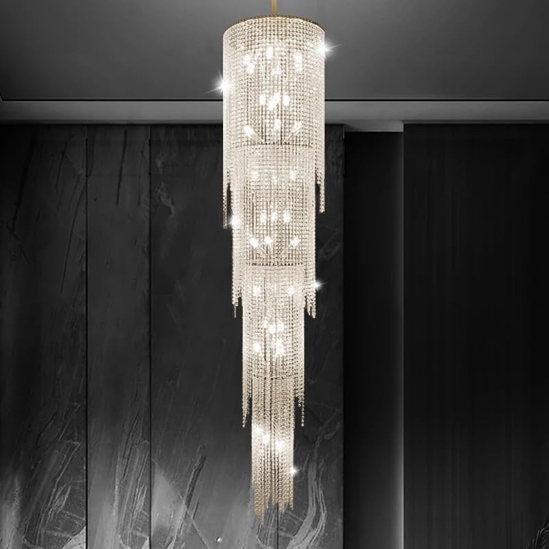Ceiling Pendant Light, Indoor Hanging Pendant Lighting High Villa Ceiling Staircase Crystal Chandelier Living Room Tv Cabinet Hang Lamp Led(D32cm H300cm,Neutral Light)