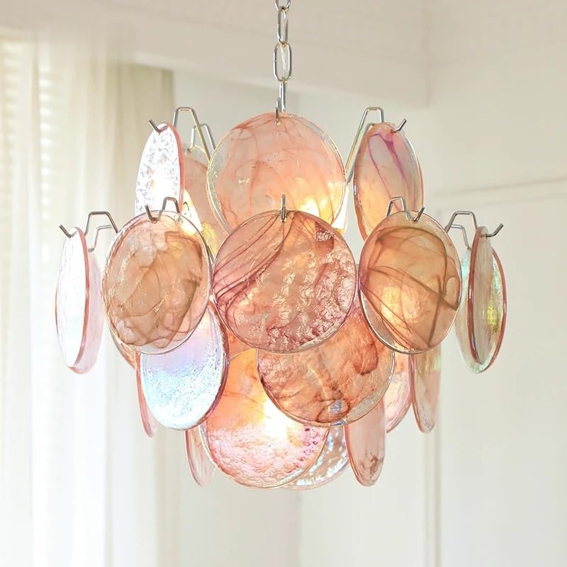 Modern Light Luxury Cloud Glass Chandelier V-intage French Bedroom Dining Room Cloakroom Art Lighting(Red D80cm,Neutral Light)