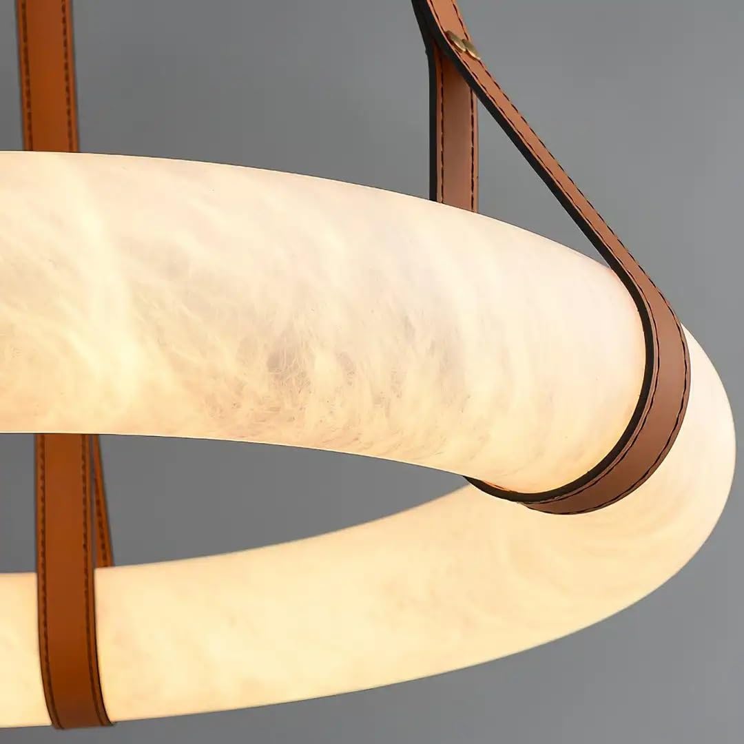 Luxury Natural Marble Leather Chandelier High-end Villa Lobby Pendant Lamp Living Dining Room Bedroom Hotel Home Decor(3 Color,B-D50cm)
