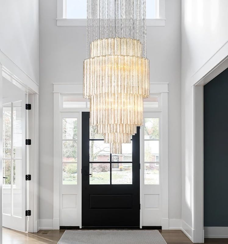 Ceiling Pendant Light, Villa Duplex Loft Large Glass Tube Chandeliers Decoration Foyer Two-Story Room Big Hanging Lamp Luxury Lamps(Dimmable,60x100cm)