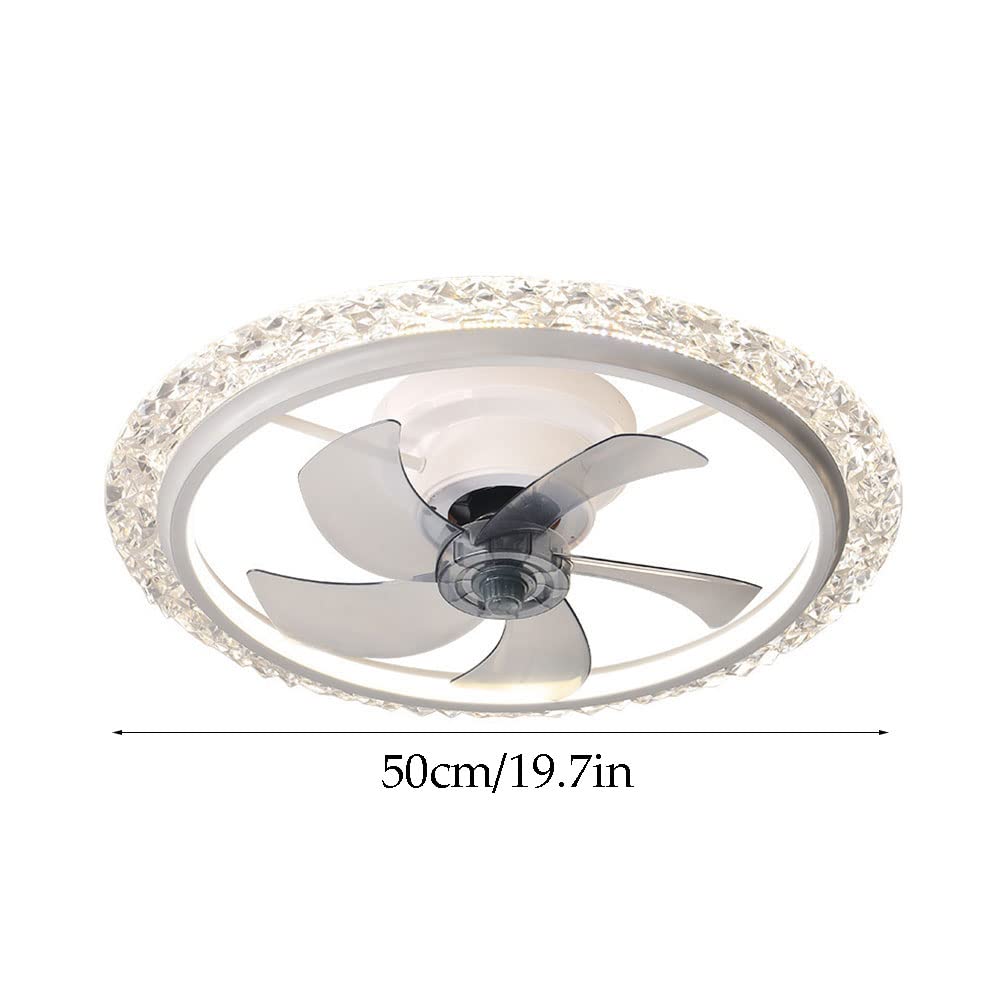 White/Black/Gold Copper Motor Light Fan Integrated Flush Mount Ceiling Lighting Fixture Led Ceiling Fan 3 Coltemperature Smart Remote Control Modern Ceiling Lamp for Living Room Bedroom/K/19