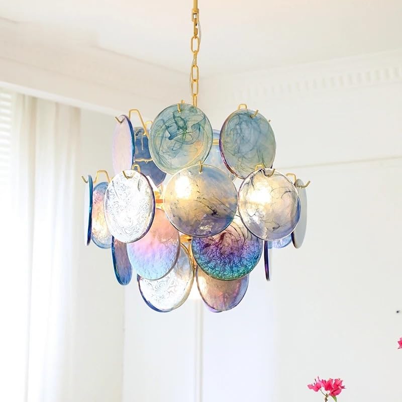 Modern Light Luxury Cloud Glass Chandelier V-intage French Bedroom Dining Room Cloakroom Art Lighting(Red D80cm,Neutral Light)