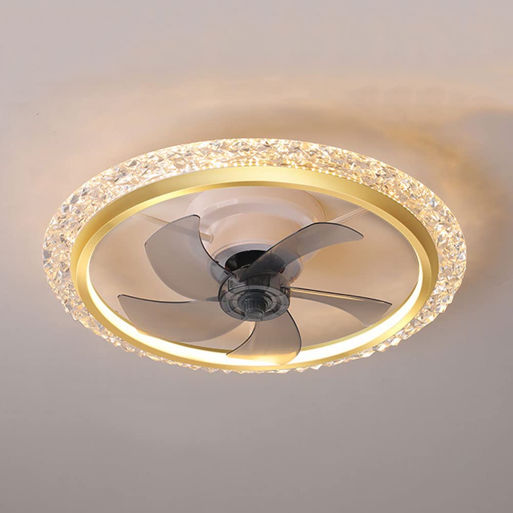 White/Black/Gold Copper Motor Light Fan Integrated Flush Mount Ceiling Lighting Fixture Led Ceiling Fan 3 Coltemperature Smart Remote Control Modern Ceiling Lamp for Living Room Bedroom/K/19