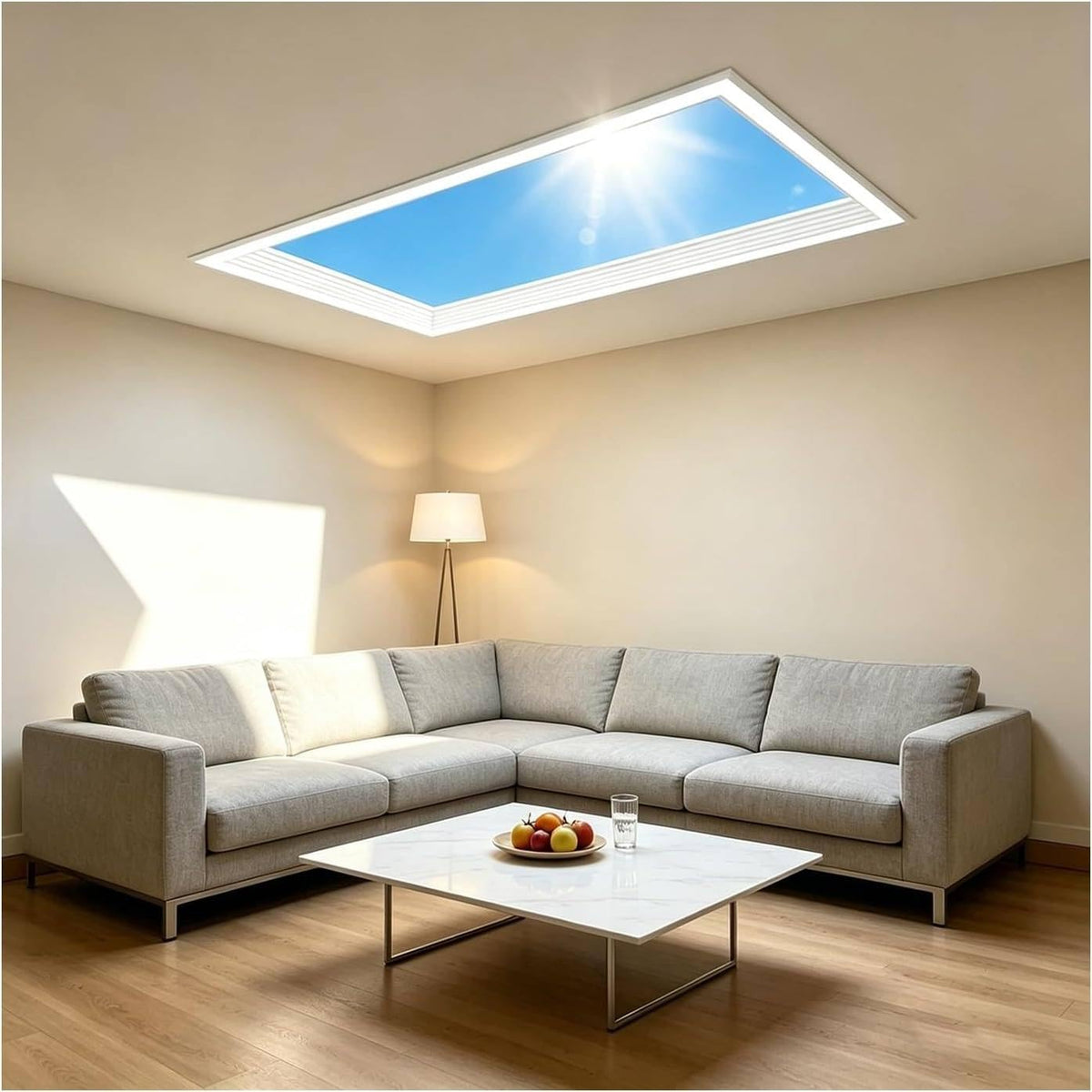 Artificial Skylight LED Ceiling Lamp,3000-6000K Dimmable with app Control Blue Sky Light, Simulate Sunlight Irradiation, for Office, Basement, Gym Integrated-30×120cm