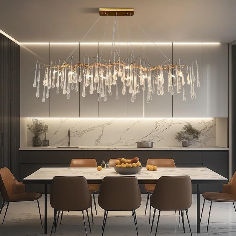 Ceiling Pendant Light, Modern Serip Crystal Tree Branch Chandelier for Living Room Dining Luxury Round Hanging Waterfall Pendant Vila(L125 45 60cm,Changeable)