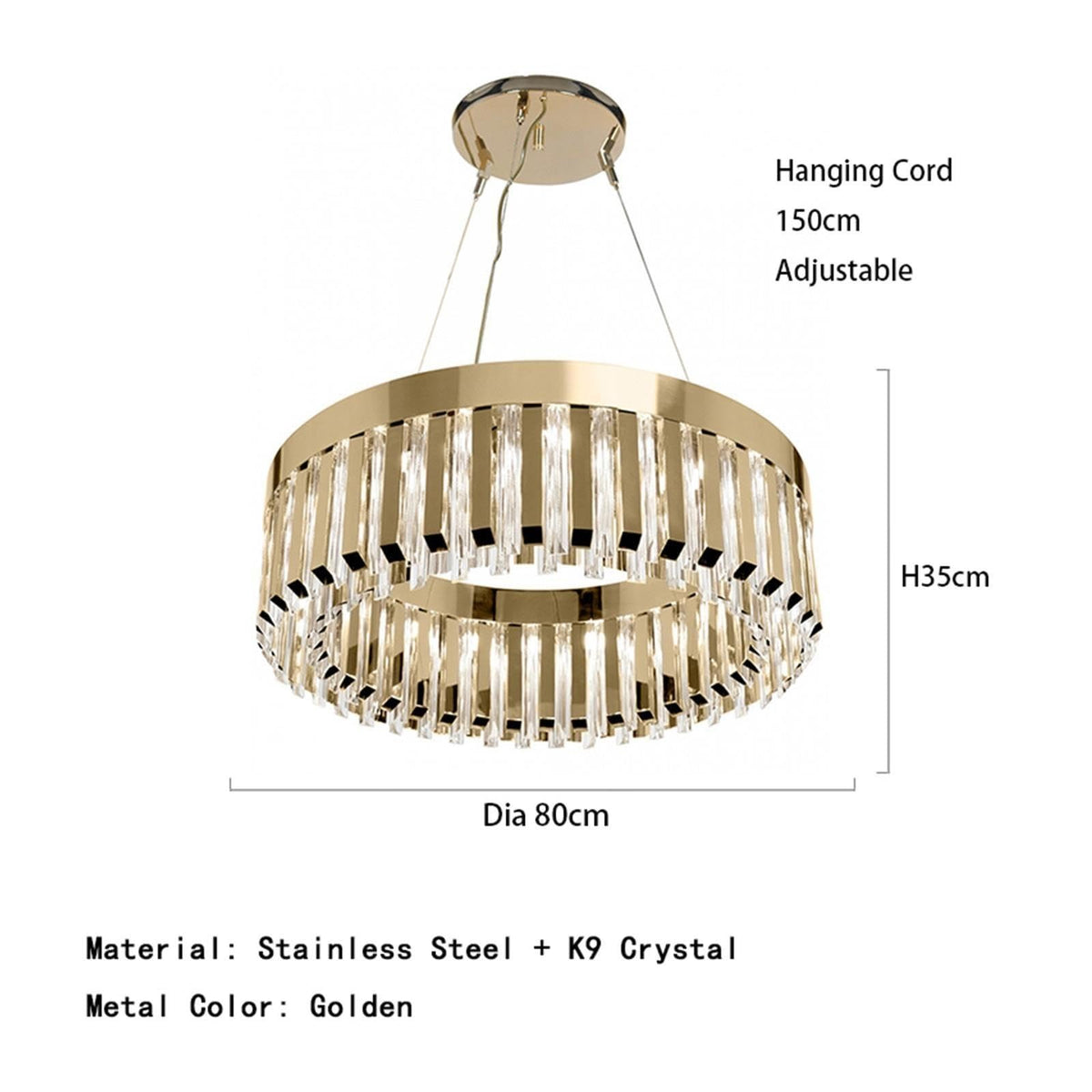 Ring Gold Crystal Chandelier Circular Long Prism Light ,household