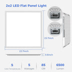 8 Pack 2x2 LED Flat Panel Light, Dimmable Lay-in Recessed for Drop Ceiling Light, 6500LM, 120-277V, 30-50W Selectable, 5 CCT (3000K-6500K)