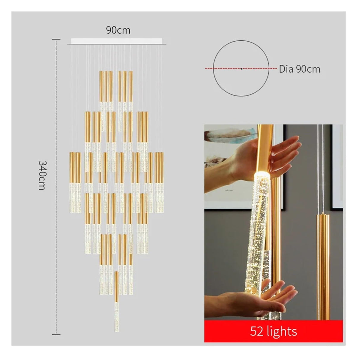 Modern Chandelier Lighting for Staircase Large Long Crystal Lamps Hallway Lobby Gold Chain Chandeliers Home Decor Light,Beautiful