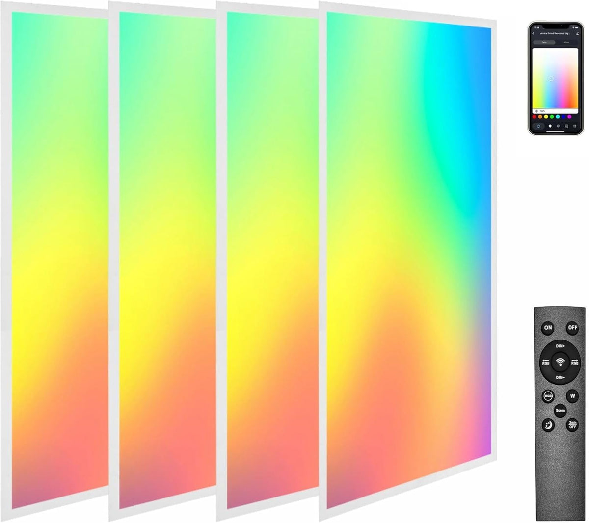 30 Pack 2X4 FT LED RGBW 5000K Multicolor Flat Panel, Light Remote & App Controlled 60W 6600lm Color Changing LED Panel Light Smart Wi-Fi Drop Ceiling Light