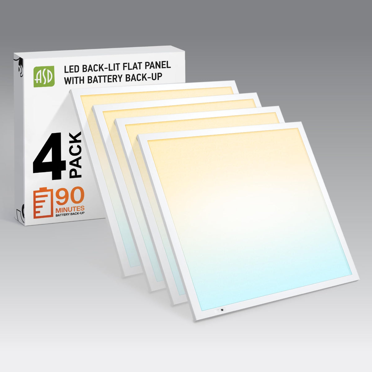 ASD 2x2 LED Flat Panel Light, Emergency Battery Backup UL DLC 4 Pack