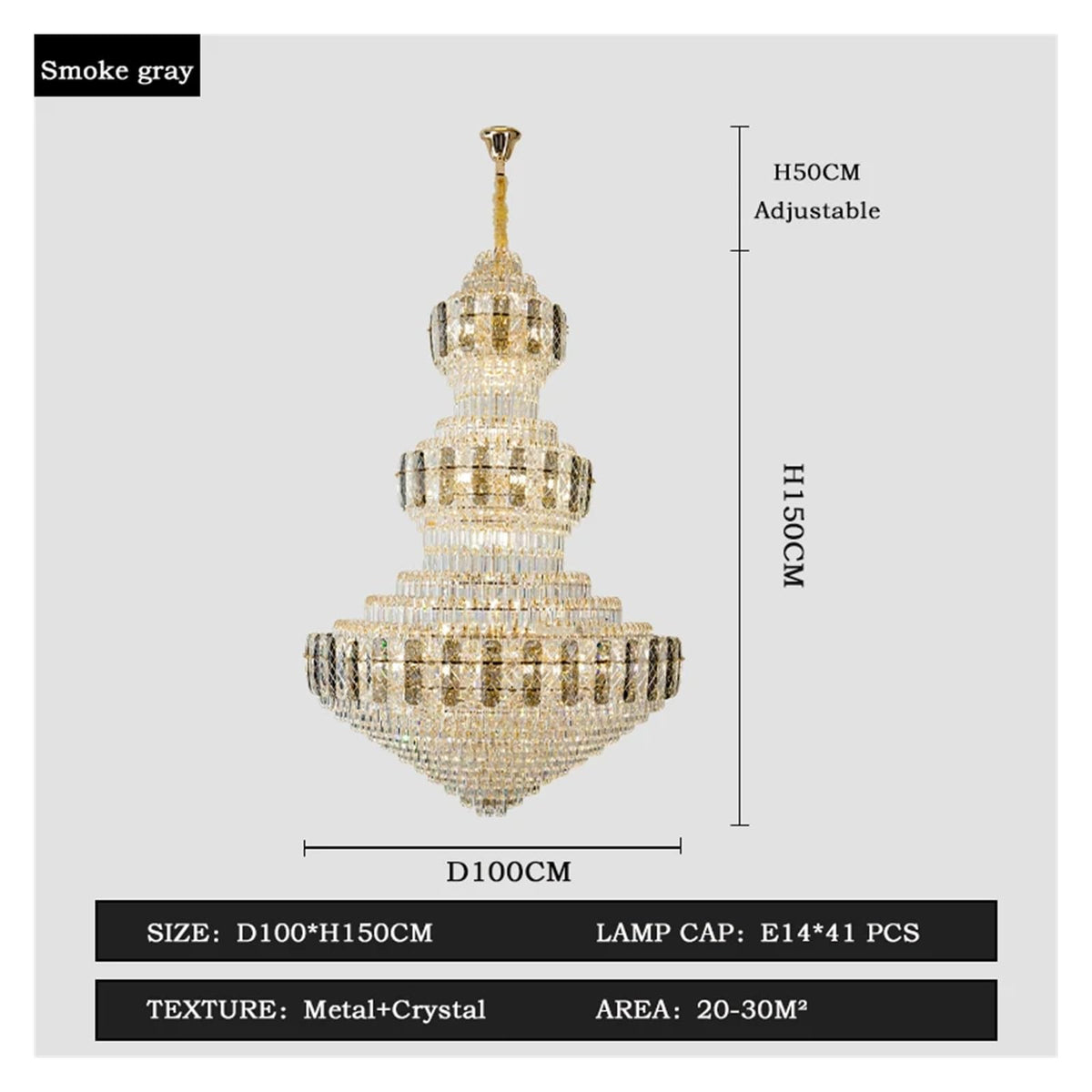 Modern Chandelier, Crystal Duplex Building Headlight Living Room Light Luxury European Villa Jump Floor Lift Empty Hotel Lobby(Amber-D100CM,Warm Light)