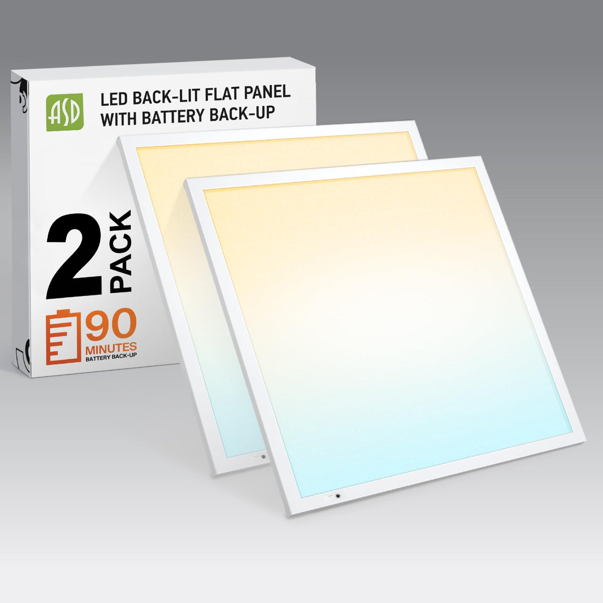 ASD 2x2 LED Flat Panel Light, Emergency Battery Backup UL DLC 2 Pack