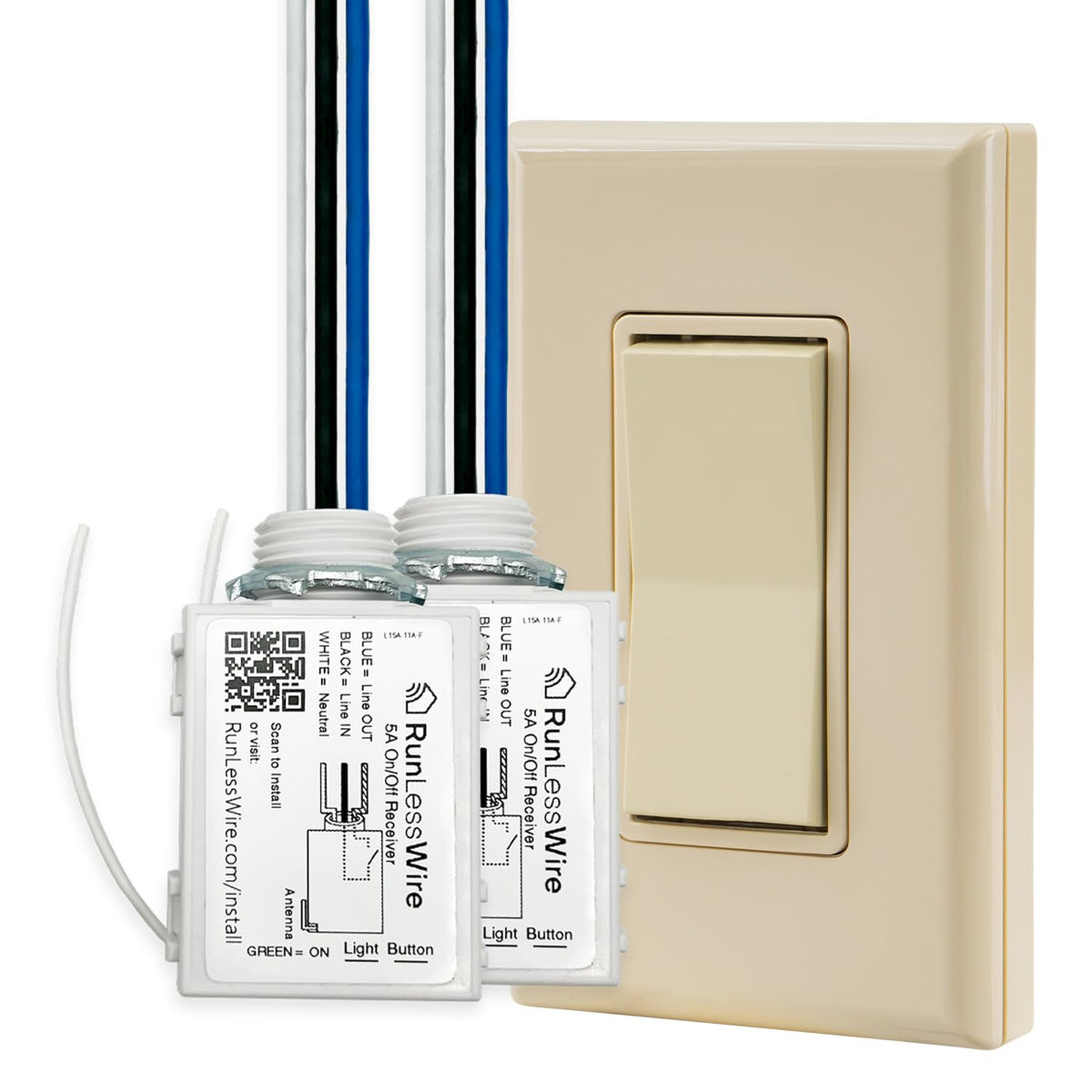 2 Fixture Battery-Free Wireless Light Switch Kit - Light Almond