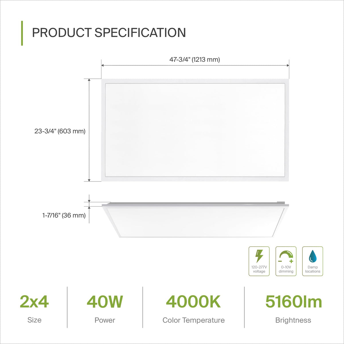 ASD 2x4 LED Flat Panel Light, 4000K (Bright White) UL DLC 2 Pack