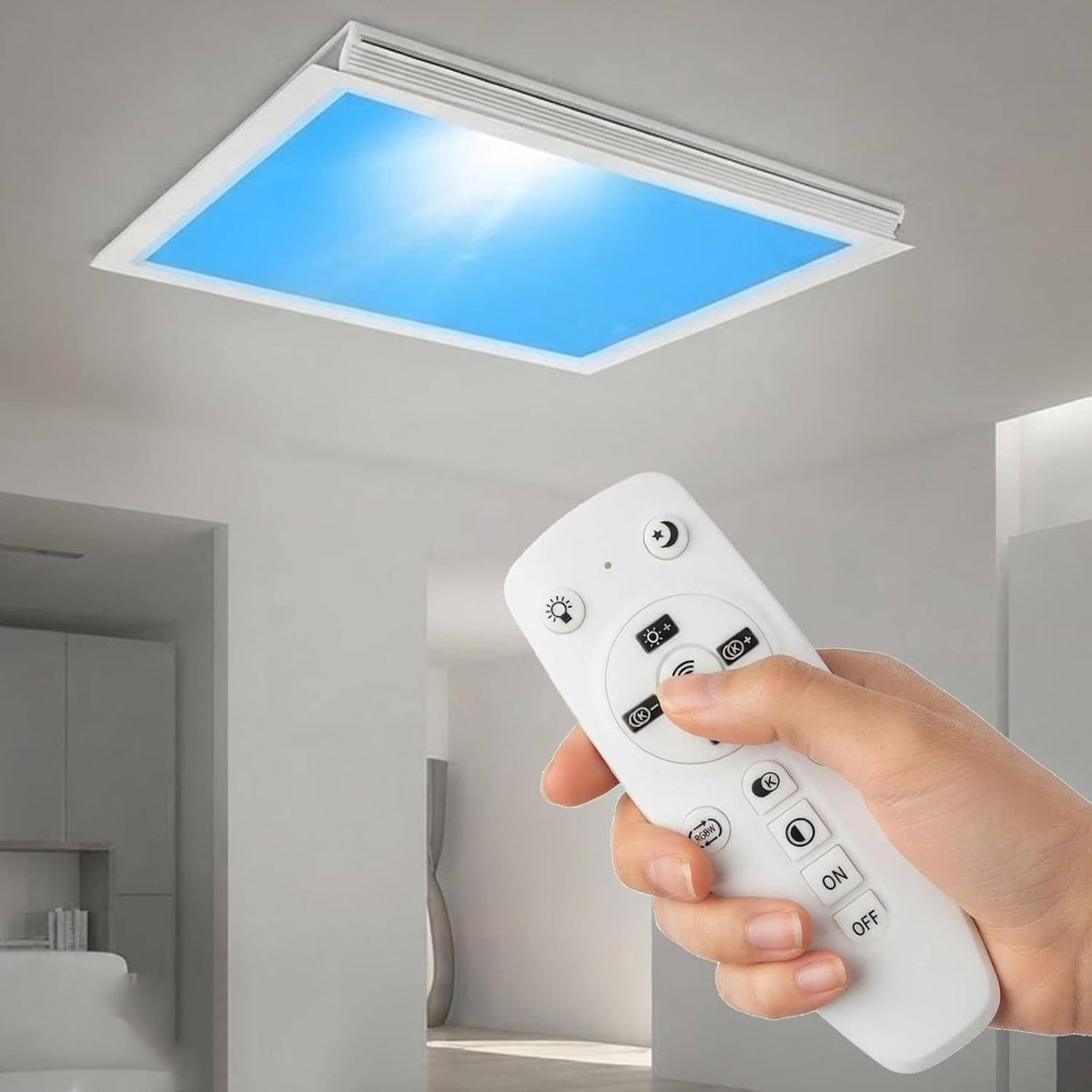 Artificial Skylight, APP Control Smart Ceiling Light Blue Sky Light,3000K-6000K Color Temp simulate Sunlight Irradiation for Living Room, Bathroom, Office Embedded-60×120cm