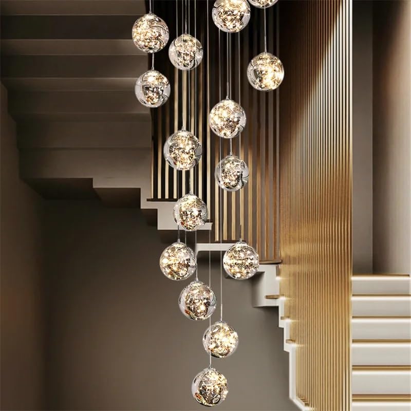 Modern Spiral Stair LED Chandelier Lustre Living Room Duplex Building Loft Pendant Lamps Nordic Home Decor Dining Lighting(45 Heads,Warm White)