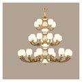 Natural Jade Center Column Glass Lampshade European Chandelier Available for High Ceiling Living Room Dining Room