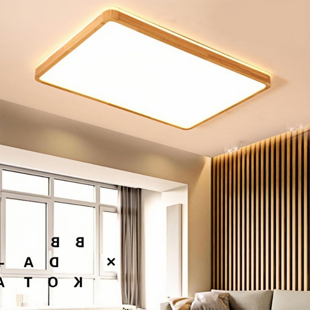 Ultra-thin Living Room Ceiling Lamp, Chinese Solid Wood Close To Ceiling Light Fixtures, Smart Bedroom Dimmable Flat Ceiling Lighting(3000-6000K), Side Emitting Design Ceiling Lights For Stu