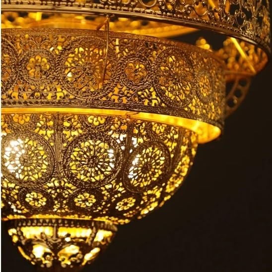 Pendant Lights, Classical Flame Pendant Light LED Zen Art Gold Lustre Hollow Carved Moroccan Lamp Hotel Buddha Hall Loft Restaurant(D80 H90CM)