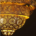 Pendant Lights, Classical Flame Pendant Light LED Zen Art Gold Lustre Hollow Carved Moroccan Lamp Hotel Buddha Hall Loft Restaurant(D80 H90CM)