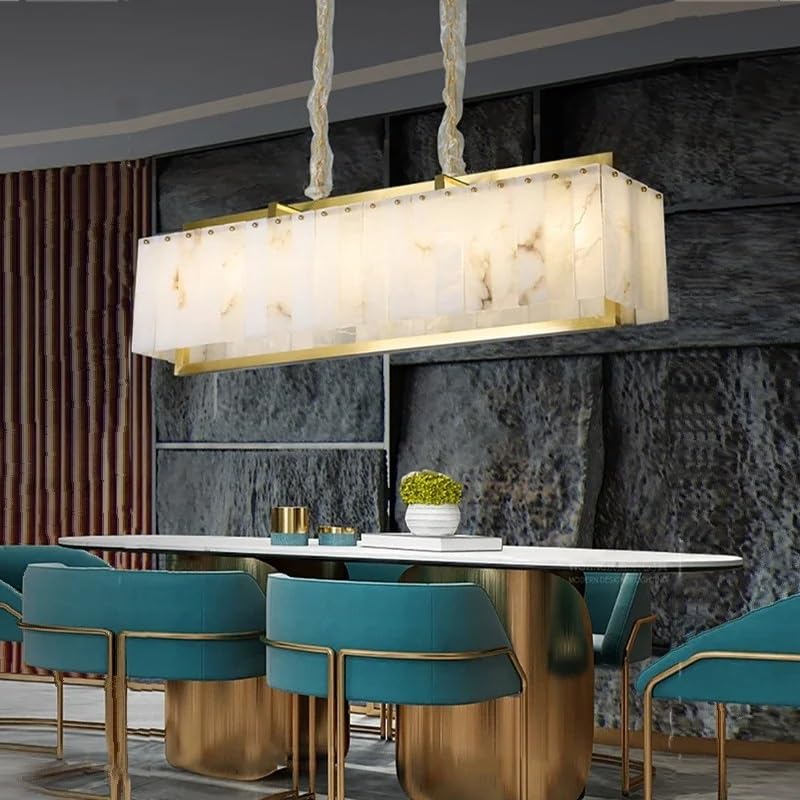 Natural Marble Ceiling Pendant Lights Copper Light Modern LED Home Appliance Stone Hanging Lamps Over Living Room Bedroom(Dimmable,Dia 80cm 4Tier)