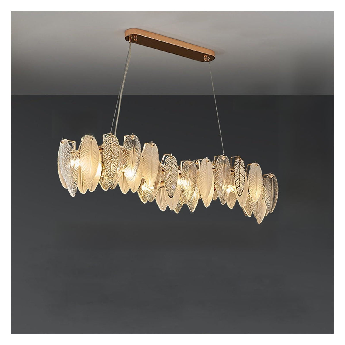 Modern Chandelier, Autumn Leaves Led Art Deco Glass Dimmable Hanging Lamps Designer Suspension Luminaire Lampen Pendant Light for Living Room(130cm Wave,Dimmable+D35x155)