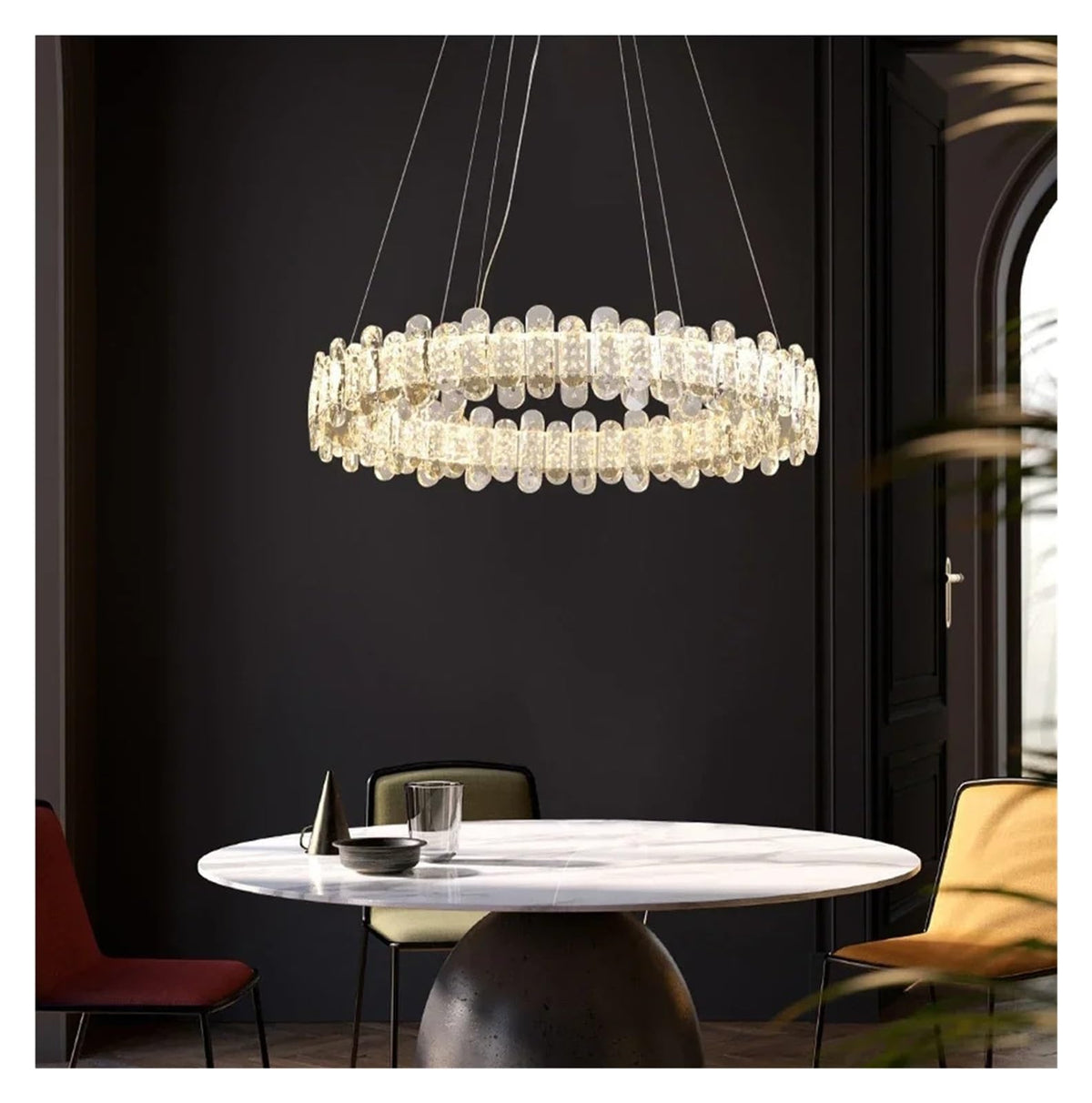 Modern Crystal Chandelier Rings Dimmable LED Ceiling Chandelier Lights for Living Room Home Decor Lustres Fixture Versatile Use