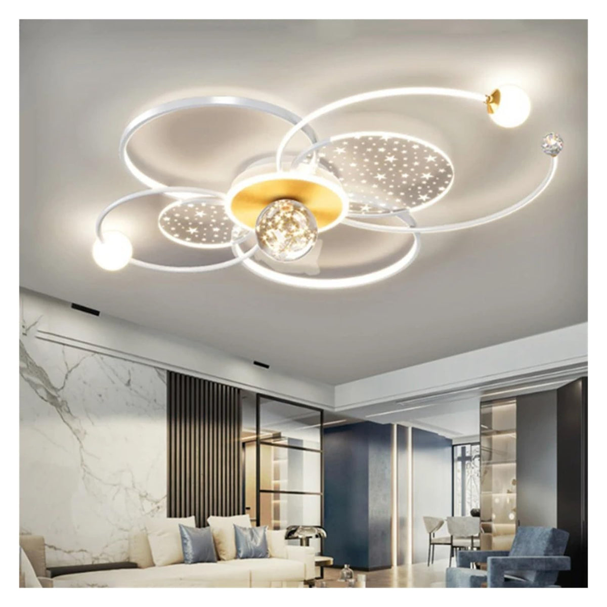 YUFENG , Modern Living Room Smart Indoor Decorative Light with Remote Control Stylish Minimalist Hall Ceiling Lamp, White
