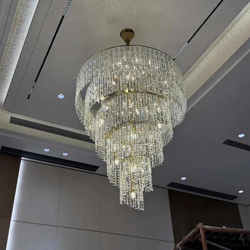 Chandelier Light, Duplex Crystal Chandelier Hall Spiral Staircase Post-Modern Living Room Hotel Lobby Light Luxury Lighting Lamps LED(Warm Light,D100XH230cm)