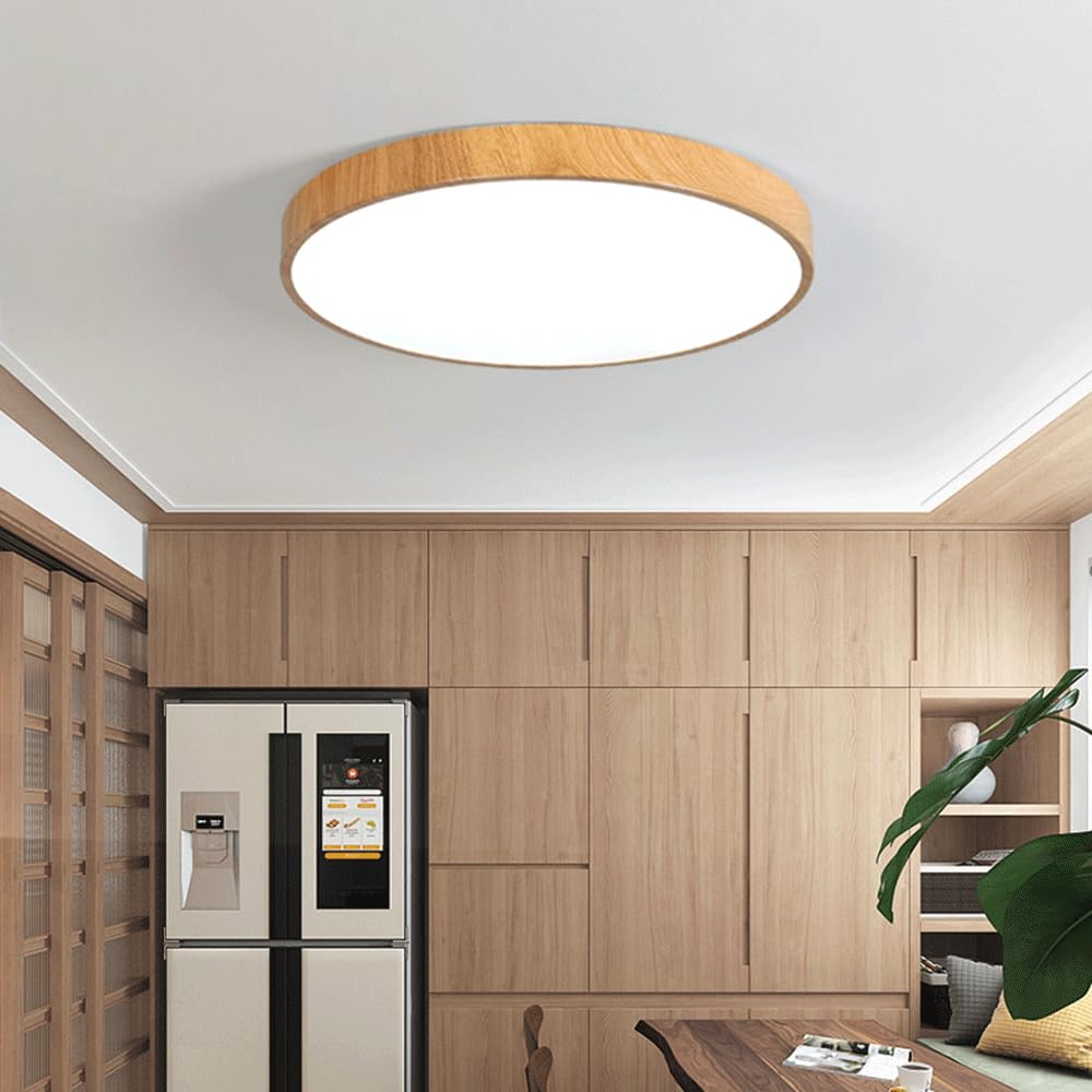 Ultra-thin LED Ceiling Light, Modern Wood Grain Round Bedroom Ceiling Lamp, Nordic Living Room Main Lighting Fixture, Minimalist Smart Saving Ceiling Lights, For Kitchen Island Office Hallwa