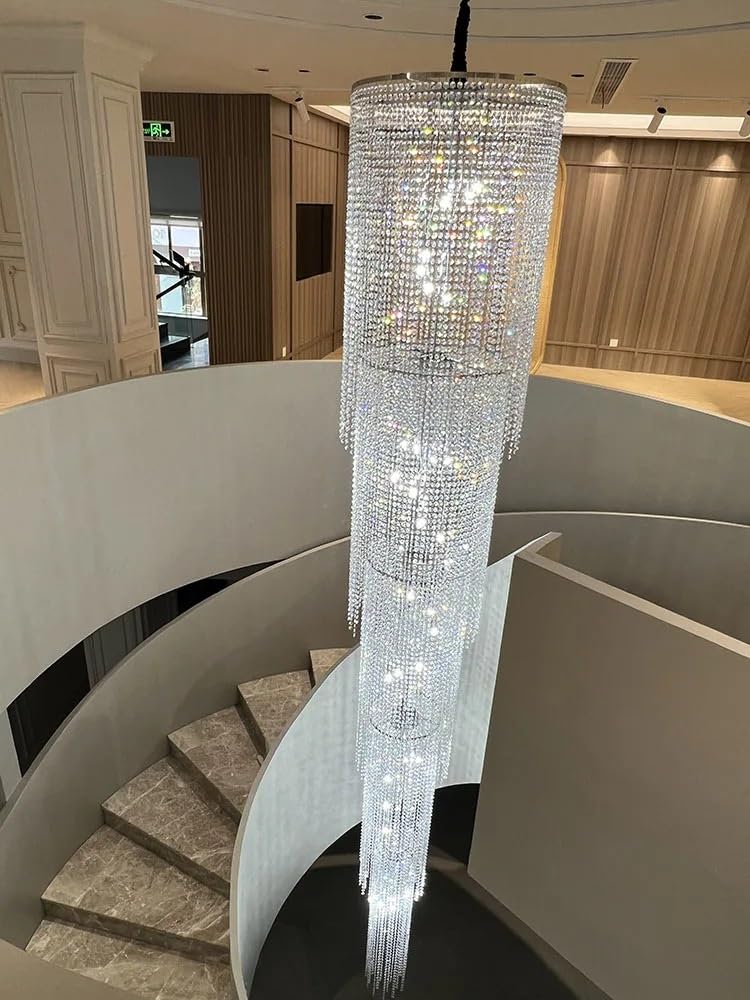 Ceiling Pendant Light, Indoor Hanging Pendant Lighting High Villa Ceiling Staircase Crystal Chandelier Living Room Tv Cabinet Hang Lamp Led(D32cm H300cm,Warm Light)